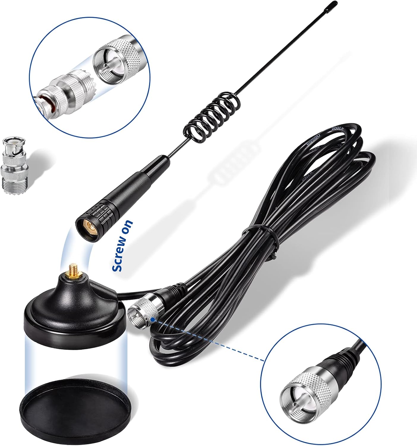 BINGFU 27MHz PL259 CB Radio Antenna & BNC Male Magnetic Base Compatible with Cobra Midland Uniden Maxon President