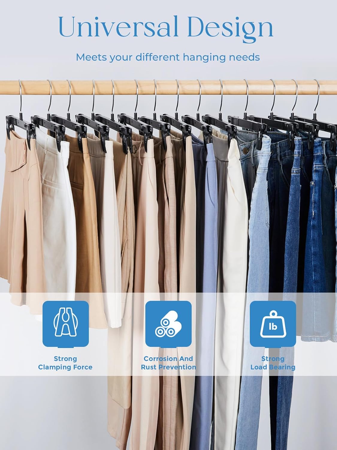 Smartor Pants Hangers - 30 Pack Heavy-Duty Black Clips with 360° Hooks for Shorts, Trousers & Jeans | 12 Inch