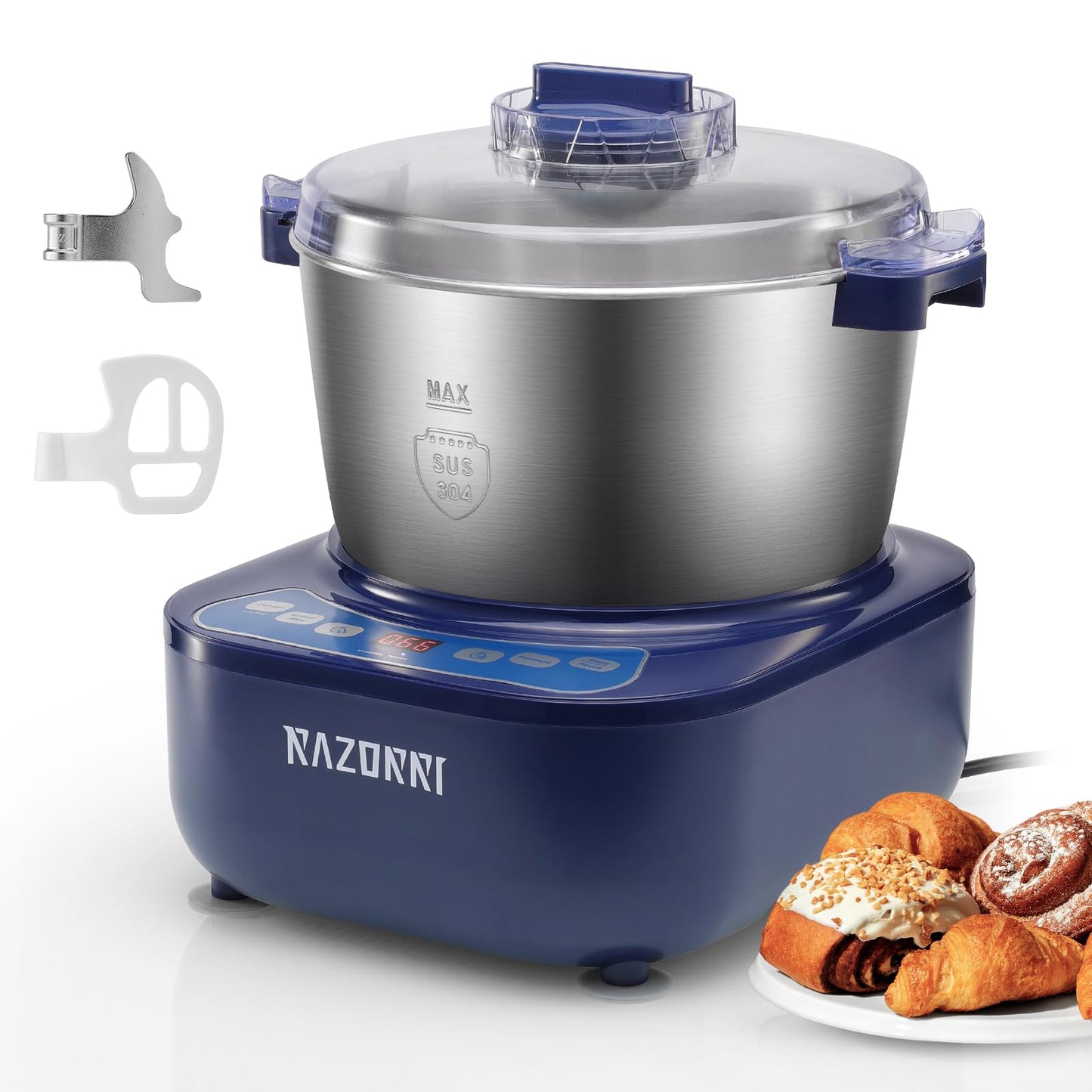Razorri Electric Dough Maker, 5L 4.5QT Household Dough Mixer with Ferment Function, Microcomputer Timer, Stuffing Blade & Stainless Steel Bowl for Bread, Pizza, Noodles, Dumplings