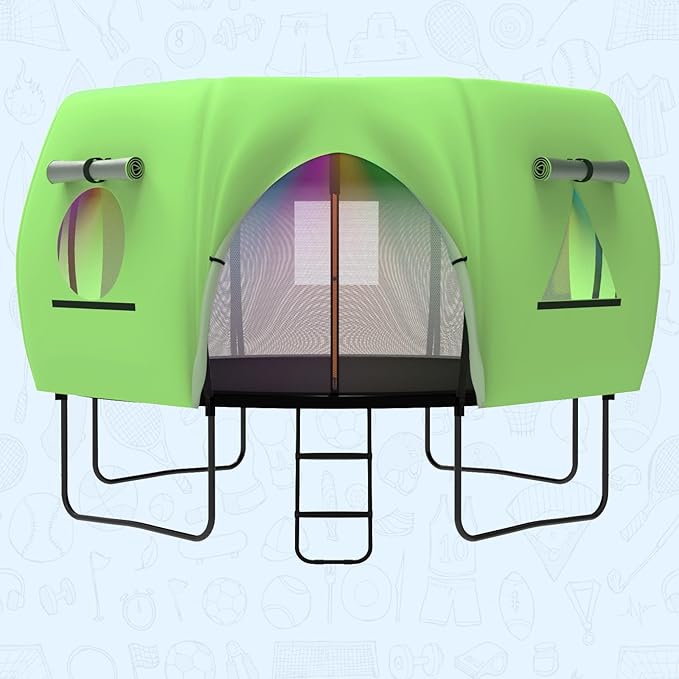 Gardenature 10FT/12FT/14FT Trampoline Tent(Tent Only), Fit Round Trampolines, Shade Cover with LED Light, Outdoor Trampolien Accessories, Anti-Tear