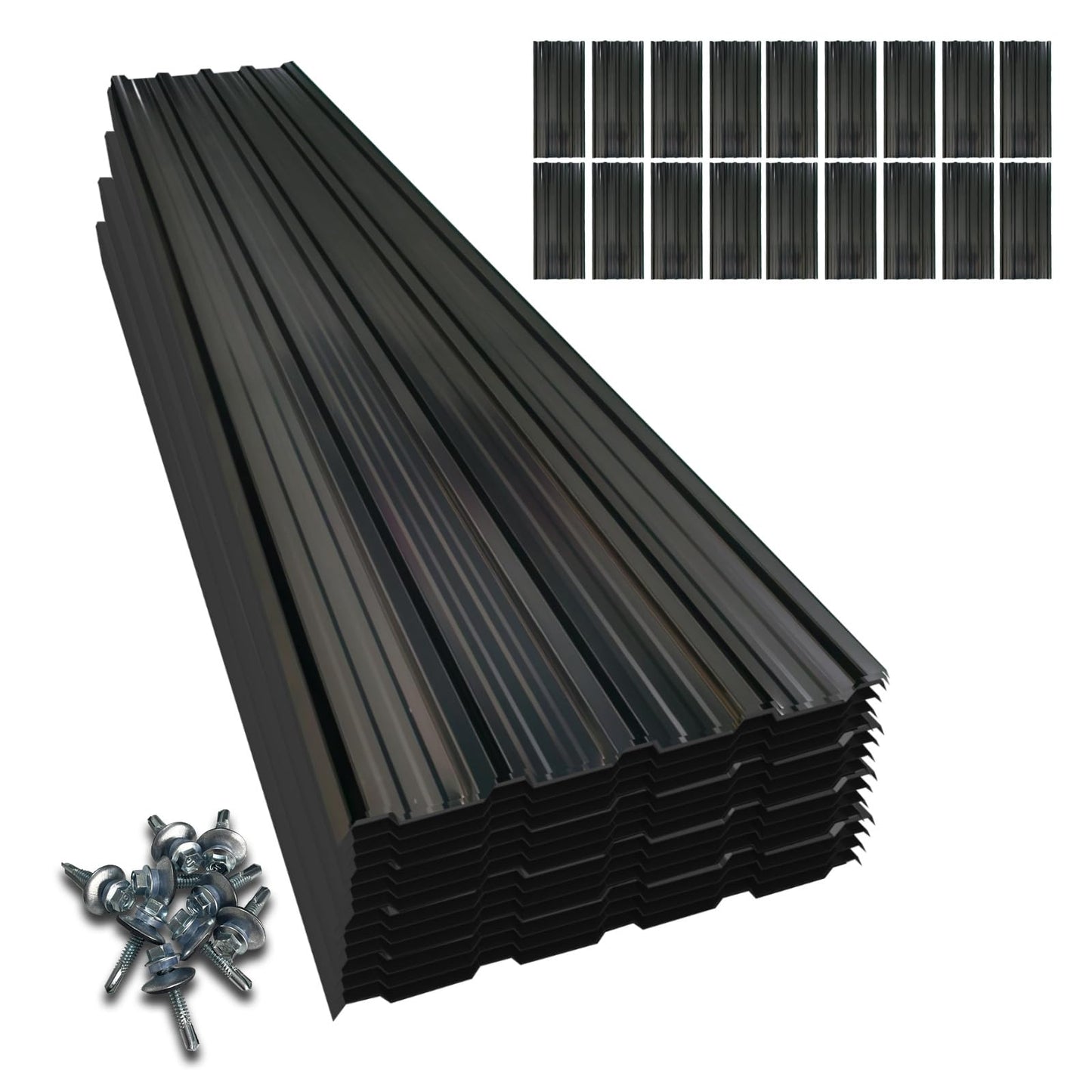 Metal Roofing Panels 20 pcs (105ft²),L42.52×W17.72 Heavy-Duty Galvanized Steel Roof Panels with Steel Screws for Garages, Sheds, Stables, and Mobile Homes (Black, 20pcs/L42.52)