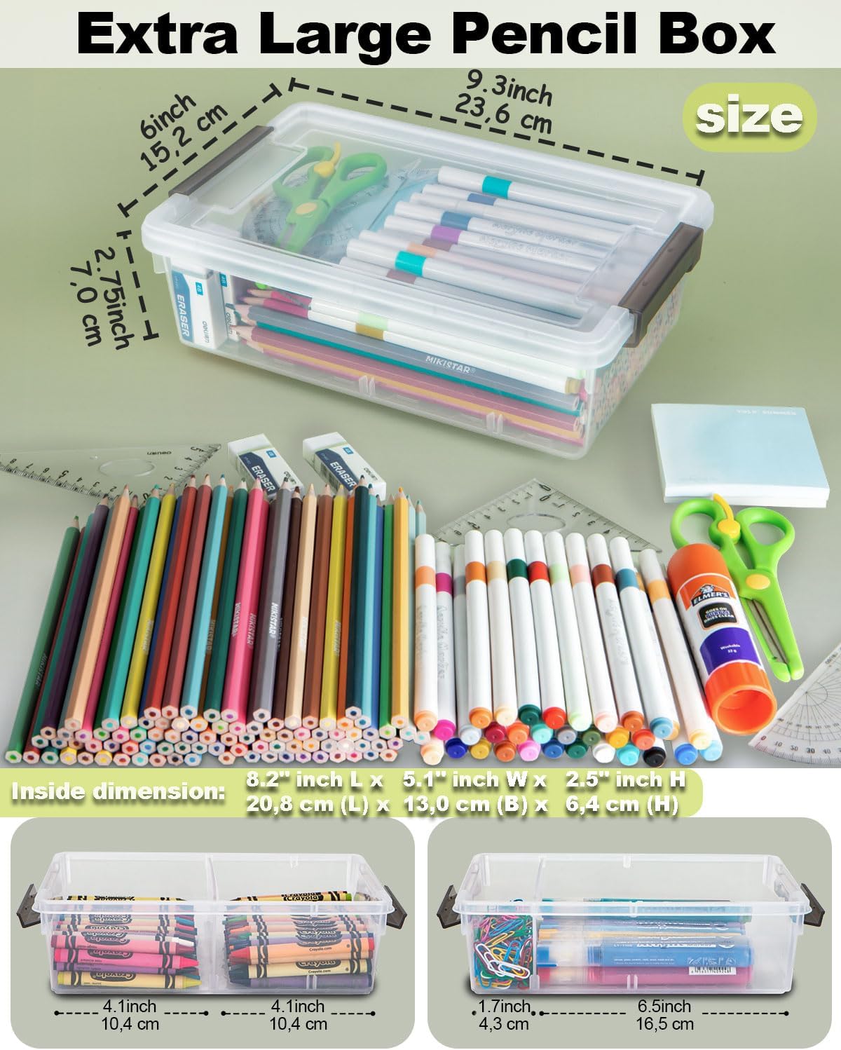 Skiennix Extra Large Pencil Box - Removable Divider & Stackable Design | 12 Pack Clear Organizer (Grey)