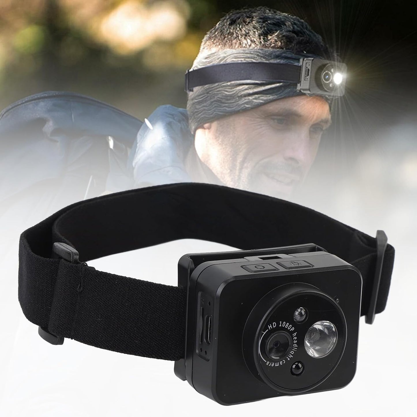 ciciglow 1080P 128GB Head Mounted Action Camera, Adjustable Angle Small Head Mounted Sports Camera, LED Headlamp