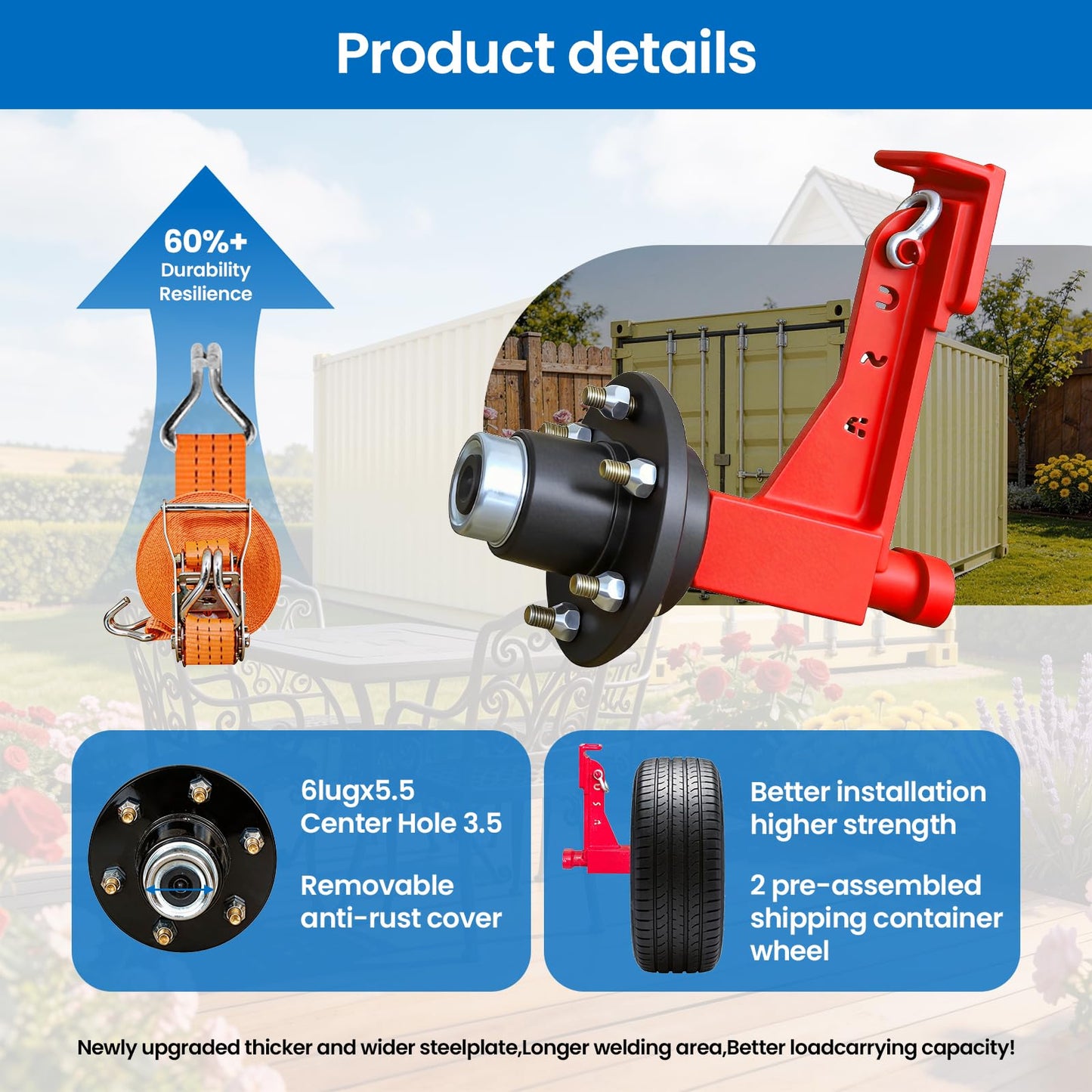 2 Sets of Container Wheel 6-Ear Wheel Kits, Heavy-Duty Container axles and Heavy-Duty Ratchet Bundles for Moving 20-Foot - 40-Foot containers, Container Accessories