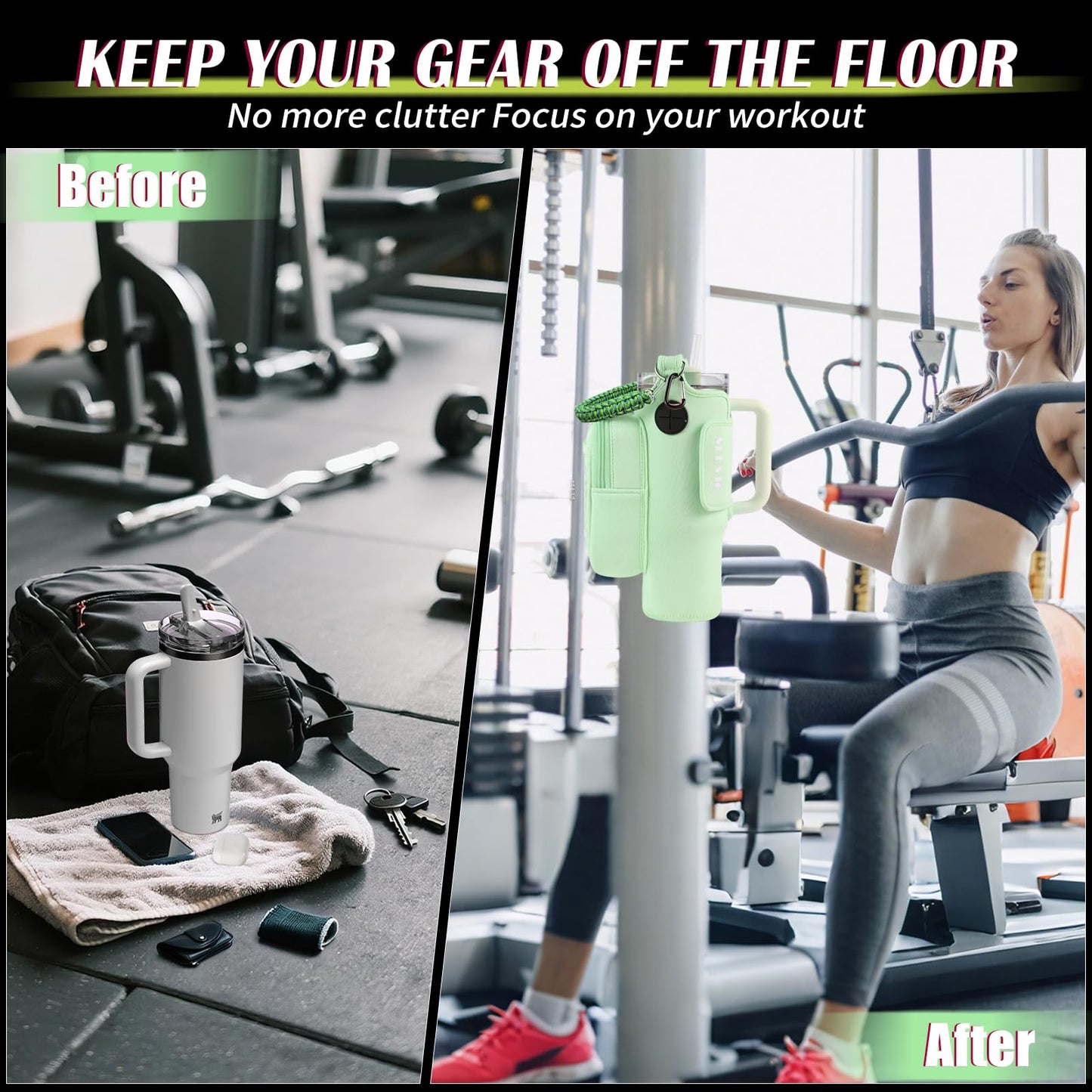 Magnetic Gym Bag for Men Women, Water Bottle Carrier Holder with Strap for Stanley, Small Bag Accessories pouch with N52 (Green)