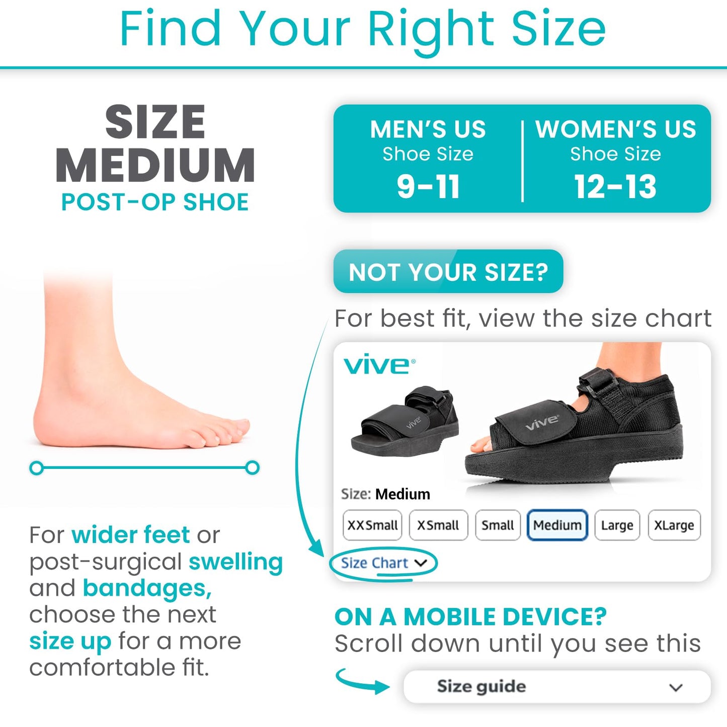 Vive Wedge Post-Op Shoe - Offloading Boot for Heel or Ankle Pain - Medical Foot Recovery for Bone or Soft Tissue Surgery, Fracture, Plantar Fasciitis, Ulcerations, Feet (Medium)