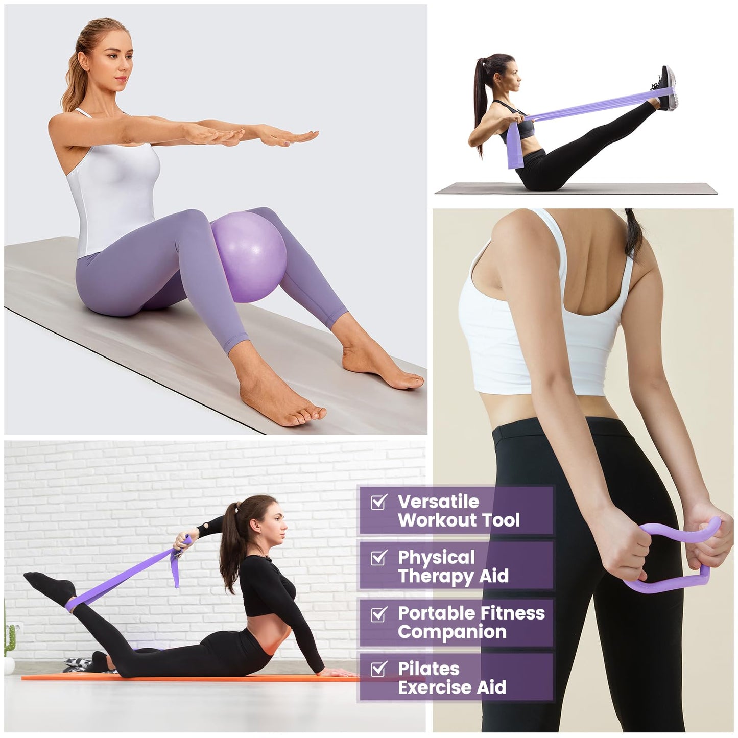 Pilates Kit for Women 13PCS, Pilates Ring and Ball Set with Magic Circle, Resistance Bands Set, Figure 8 Band, Yoga Ring & Grip Socks, Home Workout Equipment Essentials Starter Kit for Beginners