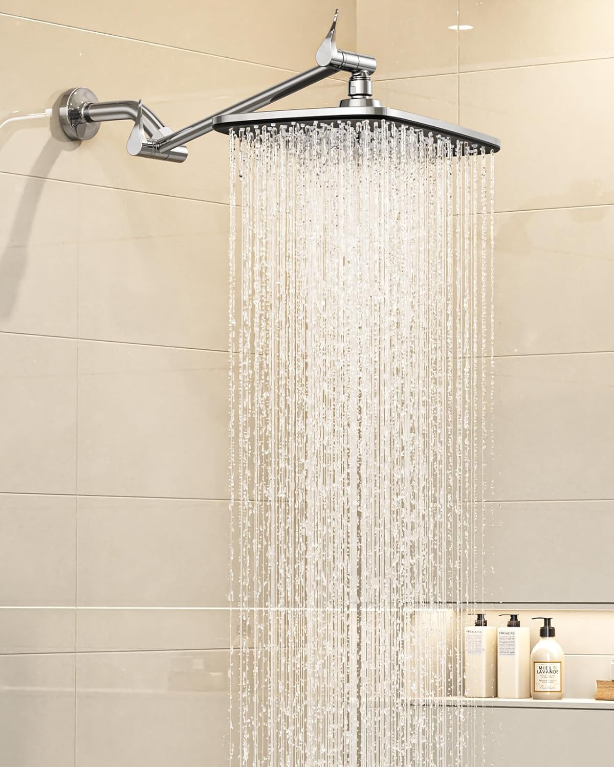 Veken Rain Shower Head - 11.8" Rectangular Stainless Steel Showerhead with Adjustable Arm | Chrome Finish