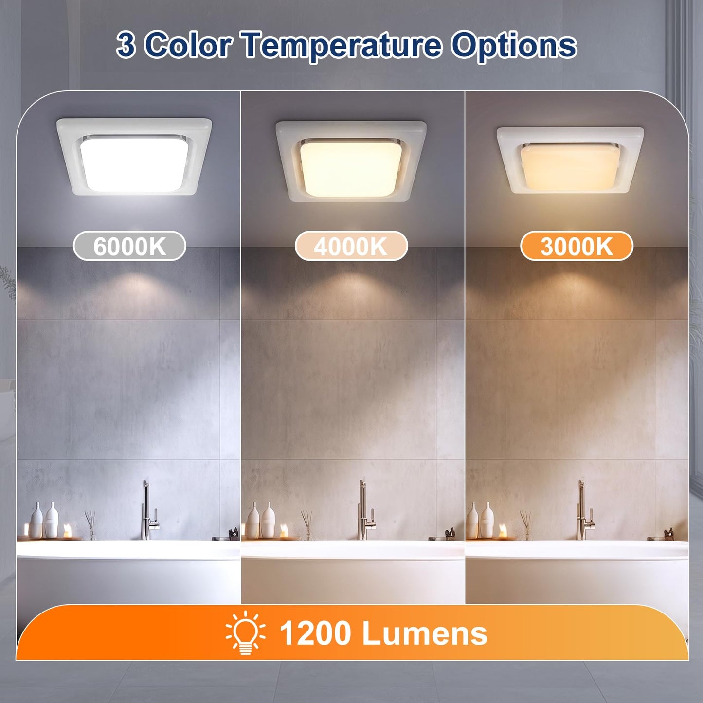 Gaciban Bathroom Exhaust Fan with Light, 150 CFM Bath Ventilation Fans with 1200lm LED Light 3000K/4000K/6000K, Quiet 1.0 Sone Shower Ceiling Mount Vent Fan Lights Combo for Home/Office/Warehouse