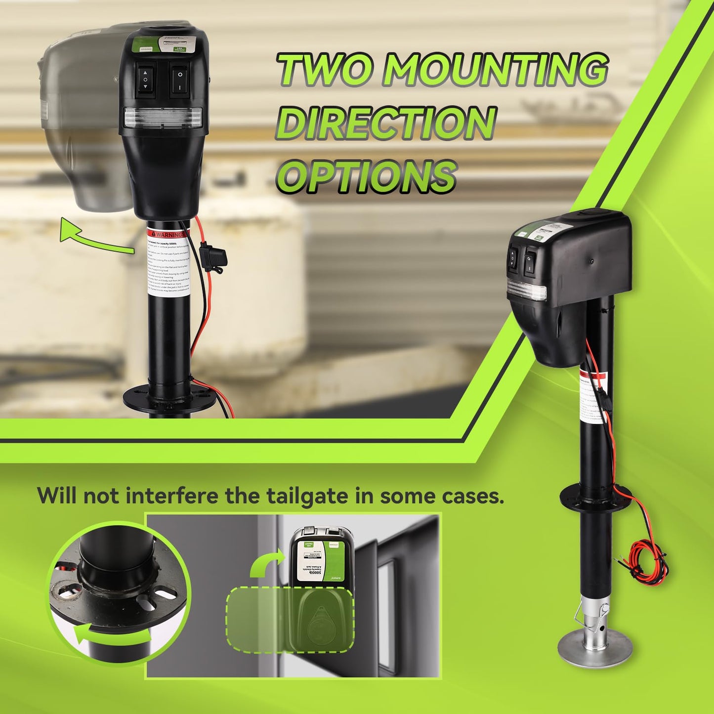 RVMATE Electric A-Frame Trailer Jack up to 5000-5500lbs Heavy Duty RV Electric Power Tongue Jack with Accessories Manual Crank Handle, 18" Lift, 12V DC and Bright LED Light, Black