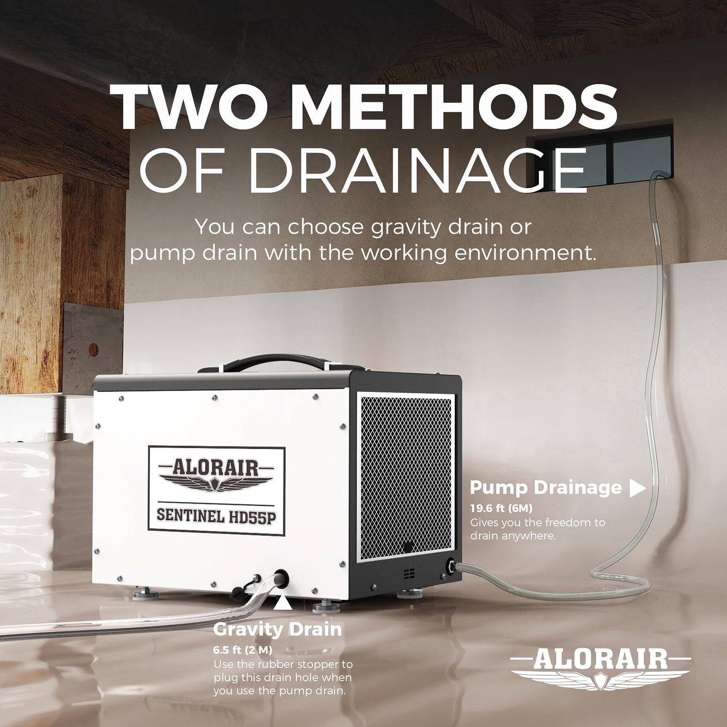 ALORAIR 120 PPD Crawl Space Dehumidifier with Pump, Commercial Basement Dehumidifier with Drain Hose, Compact Portable Auto Defrost Dehumidifier for Crawlspace and Under-House Use