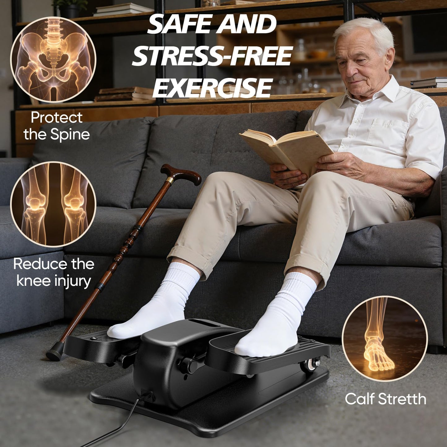 Under Desk Elliptical Machine for Senior, Quiet Mini Elliptical Leg Exerciser with Smart Remote, Electric Seated Foot Pedal Exerciser with 12 Adjustable Speeds Easy to Use for Home Office