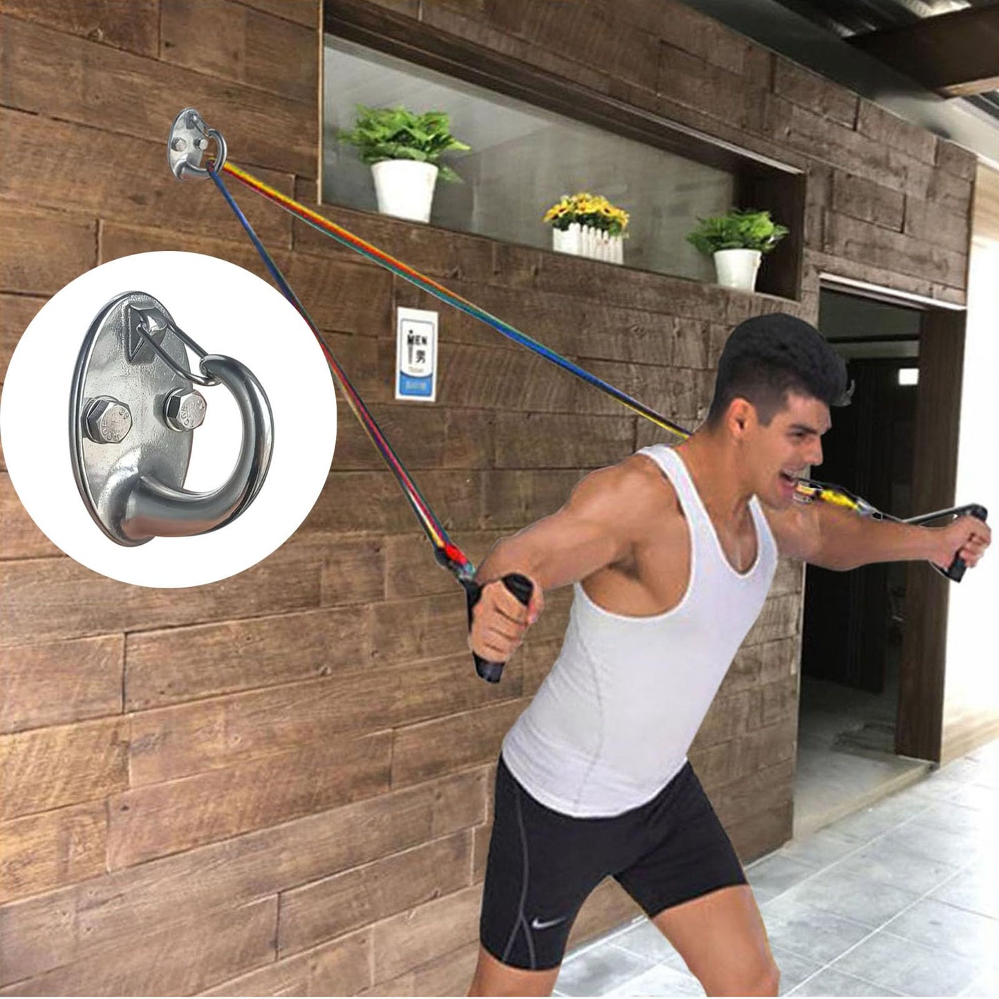 WSOQYEO Heavy Duty Fitness Workout Resistance Band Wall Anchor and Wall Anchor Screw Fittings Suitable for Strength Training Physical Exercises in Home Gyms (Circlip Wall Anchor)