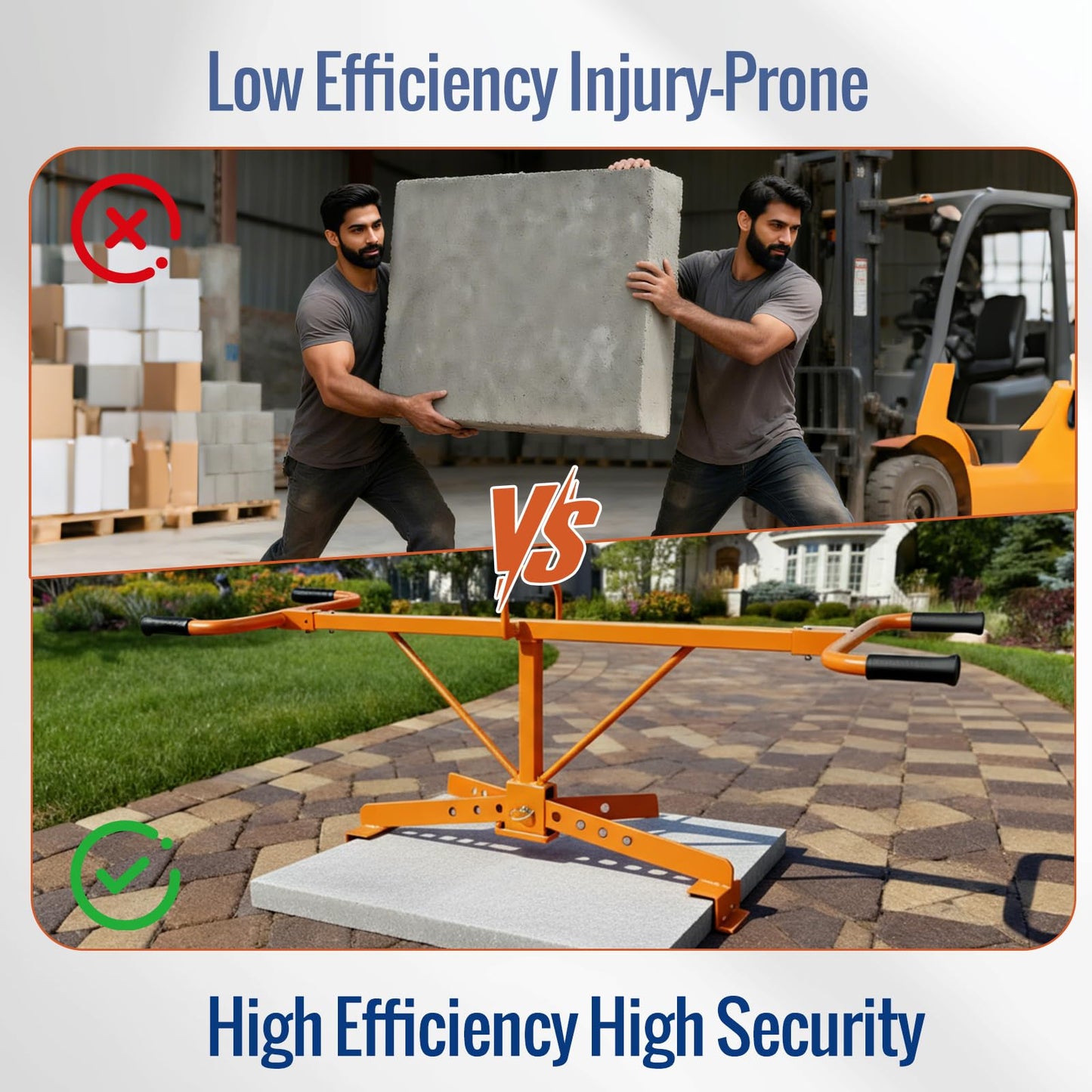 Paver Slabs Lifter & Extractor Tool - Heavy-Duty Block Mover for 20-40 Inch Slabs, 330 lbs Capacity, Industrial Grade Material Handling & Lifting Equipment