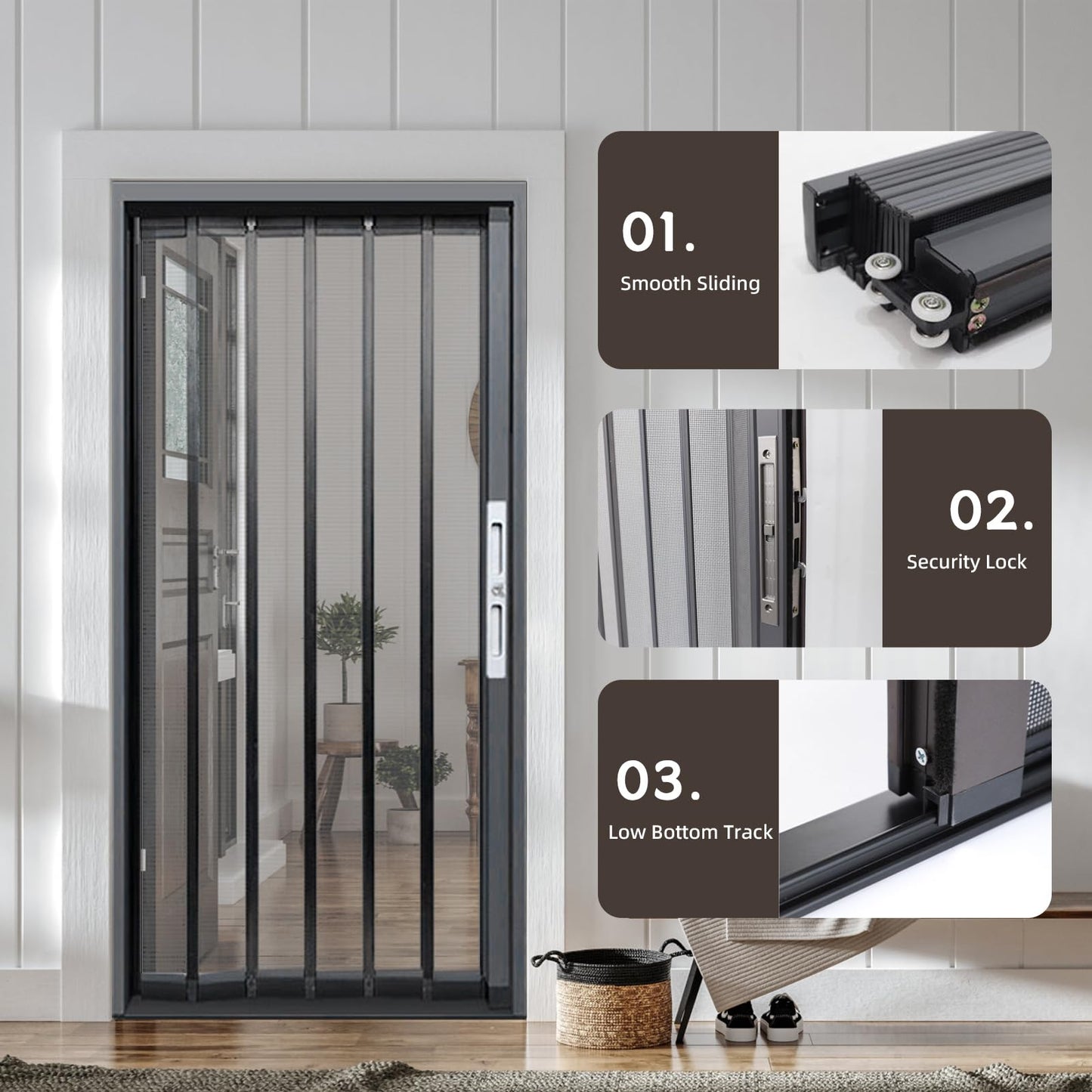 Vintarova Heavy-Duty Retractable Screen Door，Folding Door with Aluminum Frame and Durable Mesh, Keeps Bugs Out, Customize Size for Any Opening (Grey