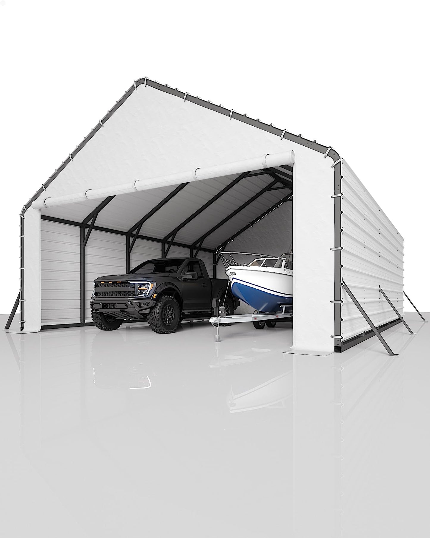 GarveeLife Roofing Panels for Metal Carport 20x25 ft, 20x20 ft, Heavy Duty Metal Carport Kits, 27 Ga. Galvanized Steel Ribbed Panels, 60.23 in x 19.68 in, 16 Pcs, White