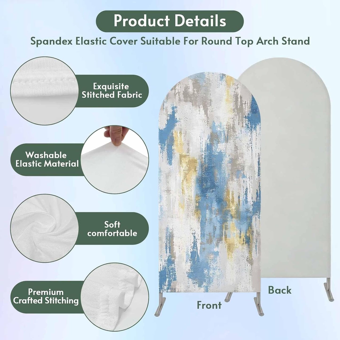 Jnbasdffb 7.2 Blue Gray Ombre Wedding Arch Cover, Stretchy Spandex Arch Backdrop Stand Covers FT, Vintage Abstract Art