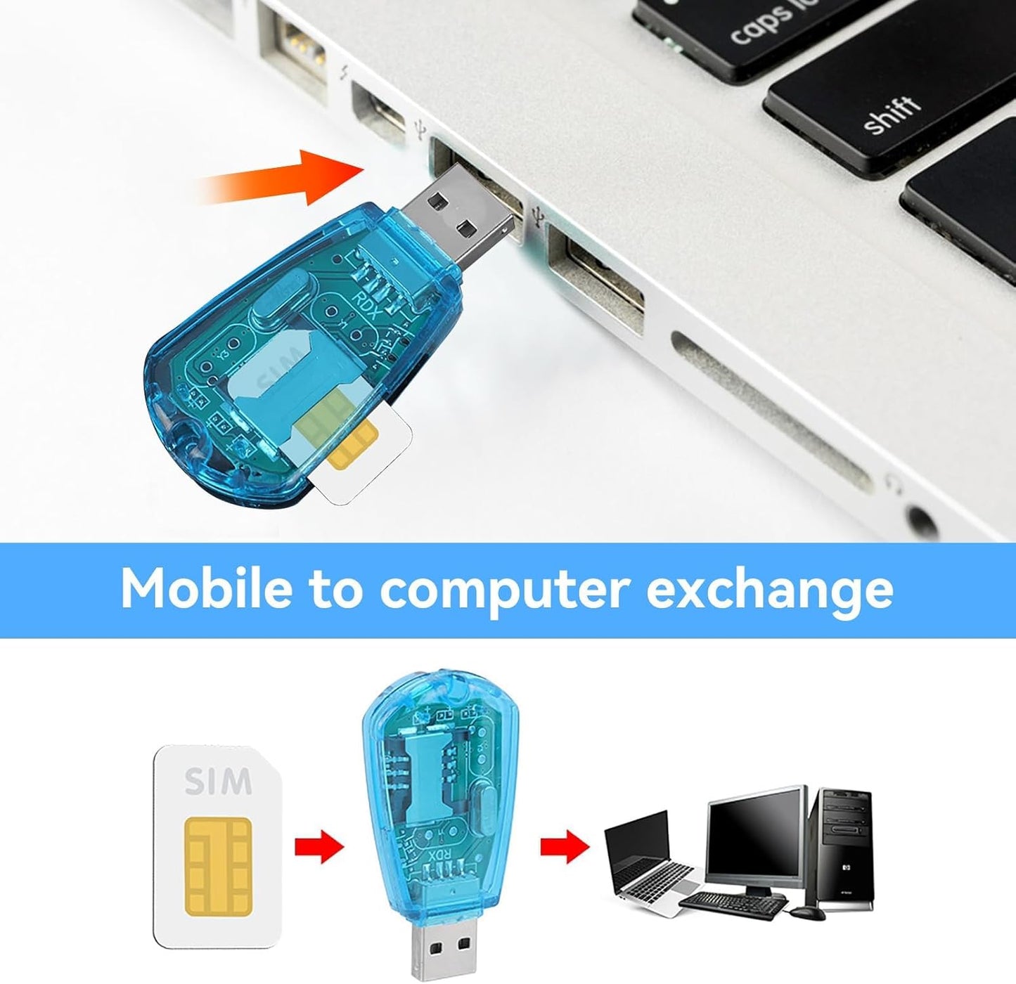 Beufee 2Pcs SIM Card Adapter, Clone Cards Card Reader Writer Copy Clone Writer SIM Card Reader with CD