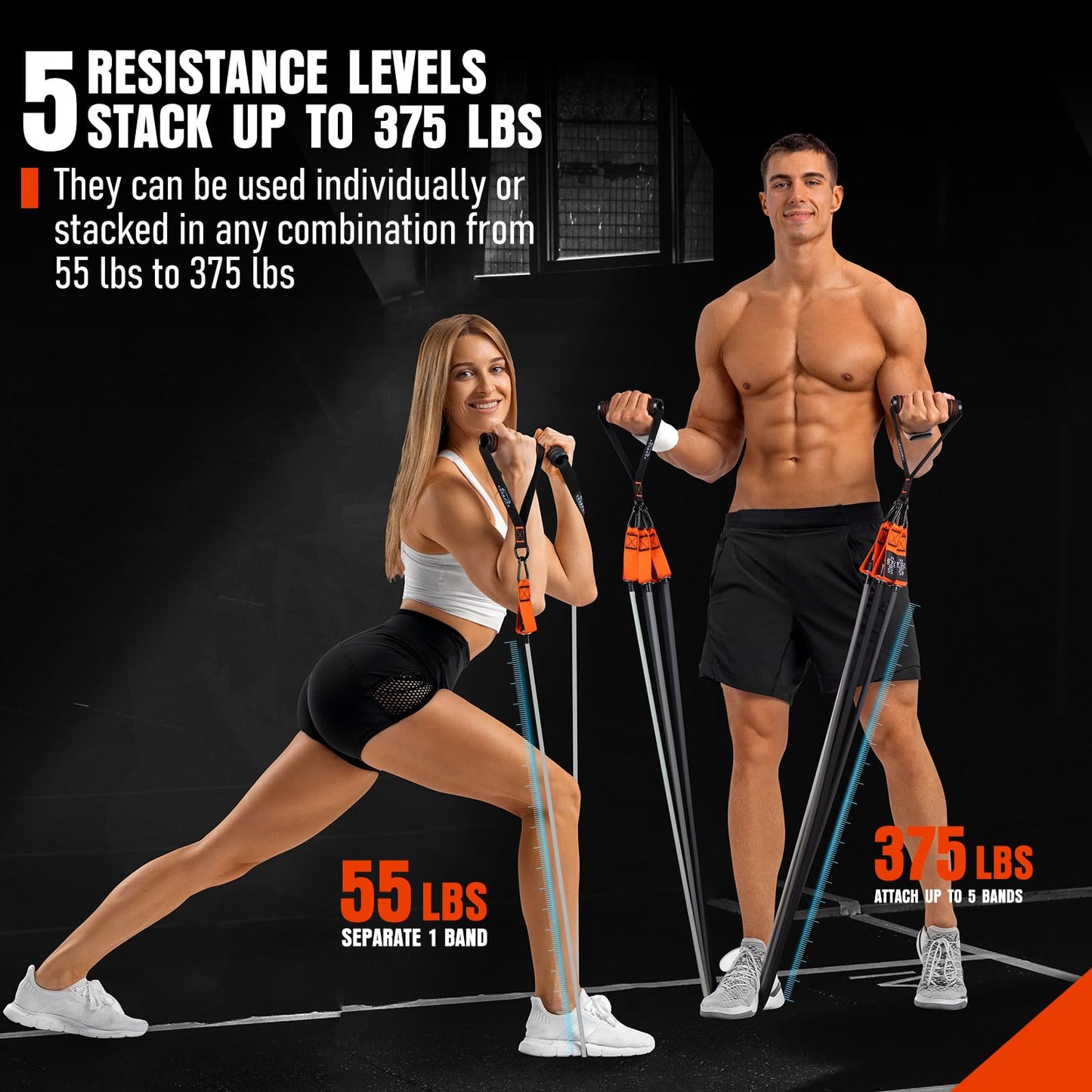 Resistance Bands with Handles, 375lb Exercise Bands for Working Out, Fitness Bands, Workout Bands with Door Anchor and Ankle Straps, Physical Therapy, Yoga, Strength Training Home Gym Equipment