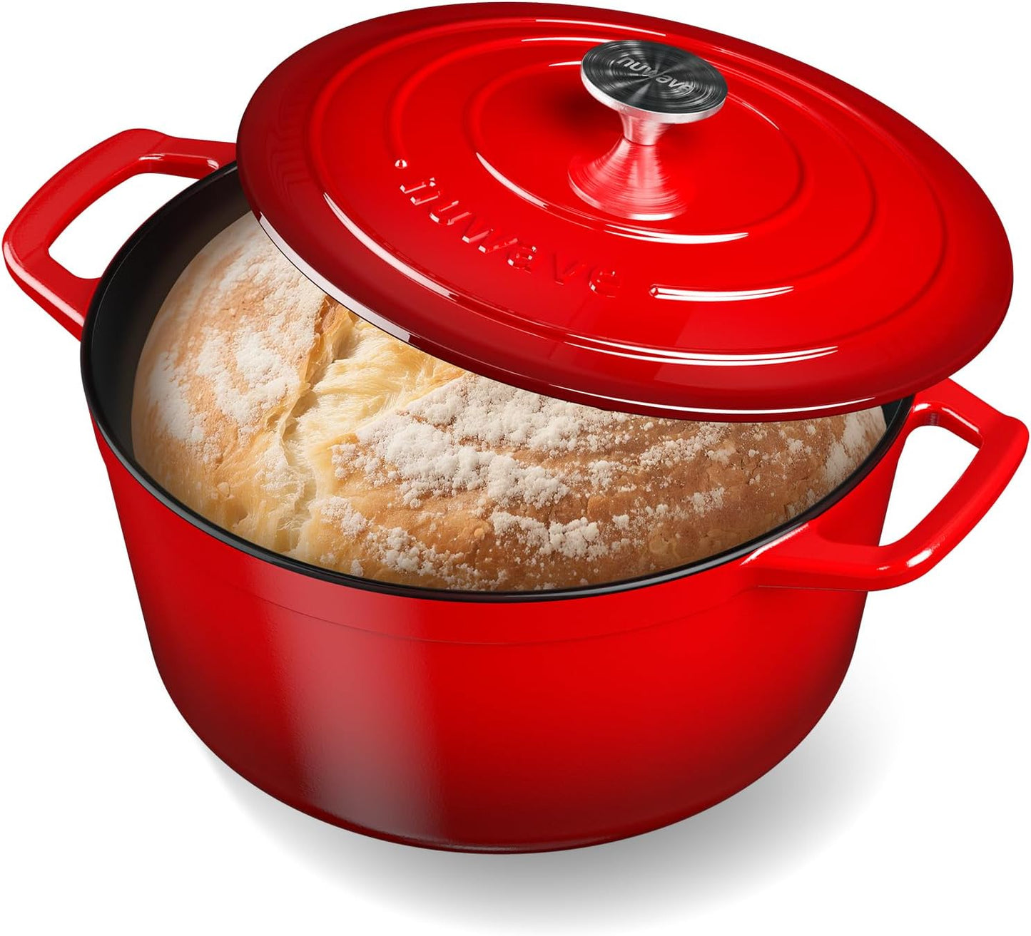 Nuwave 6QT Enameled Cast Iron Dutch Oven - Heavy Duty, Dual Handles, Oven Safe to 500°F for Baking & Roasting