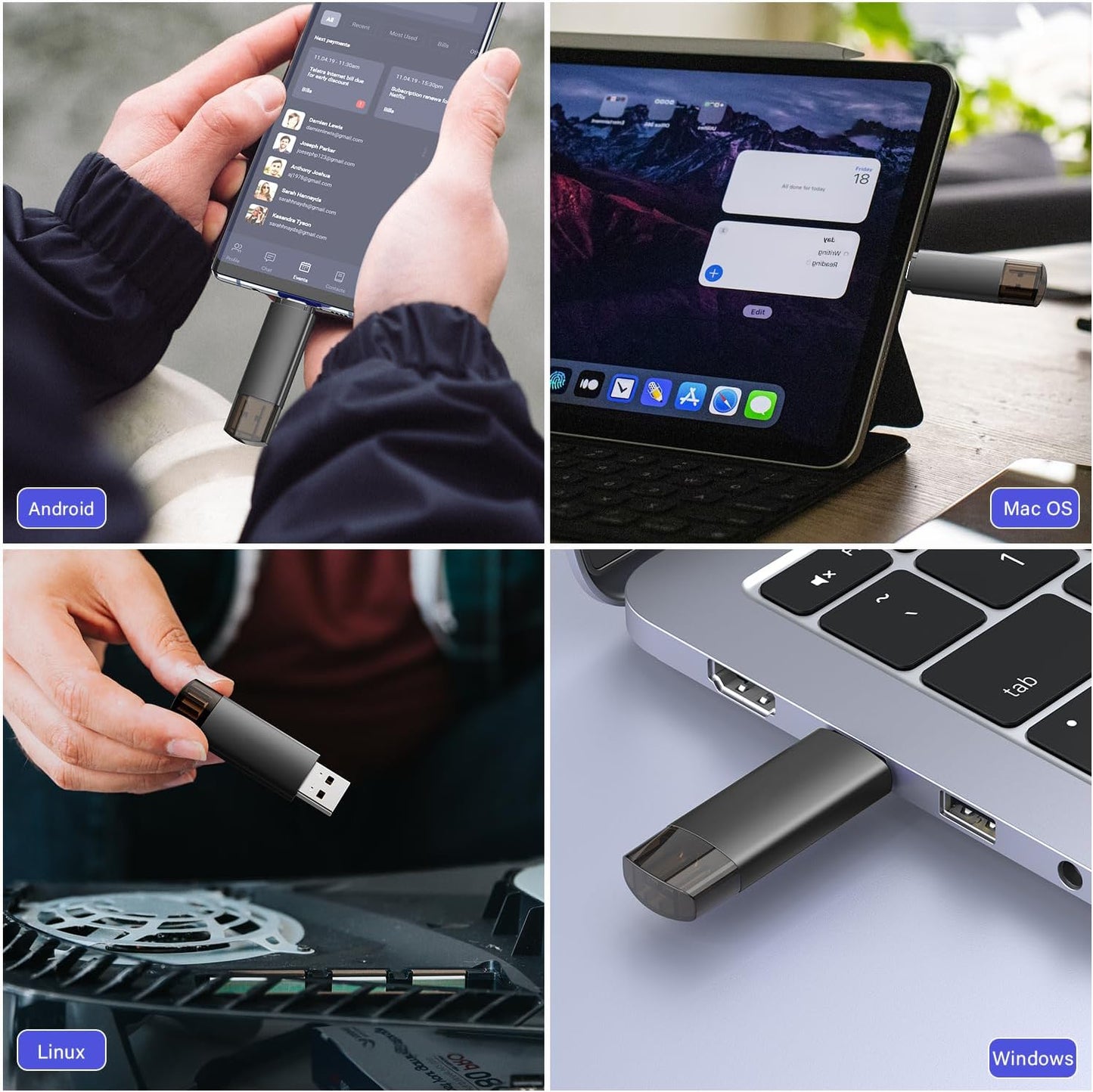 JOIOT 64GB 3.0 2-in-1 (2 Pack) USB C Flash Drive Dual USB Flash Drive Type C + USB A Portable Type-C Flash Drive USB-C