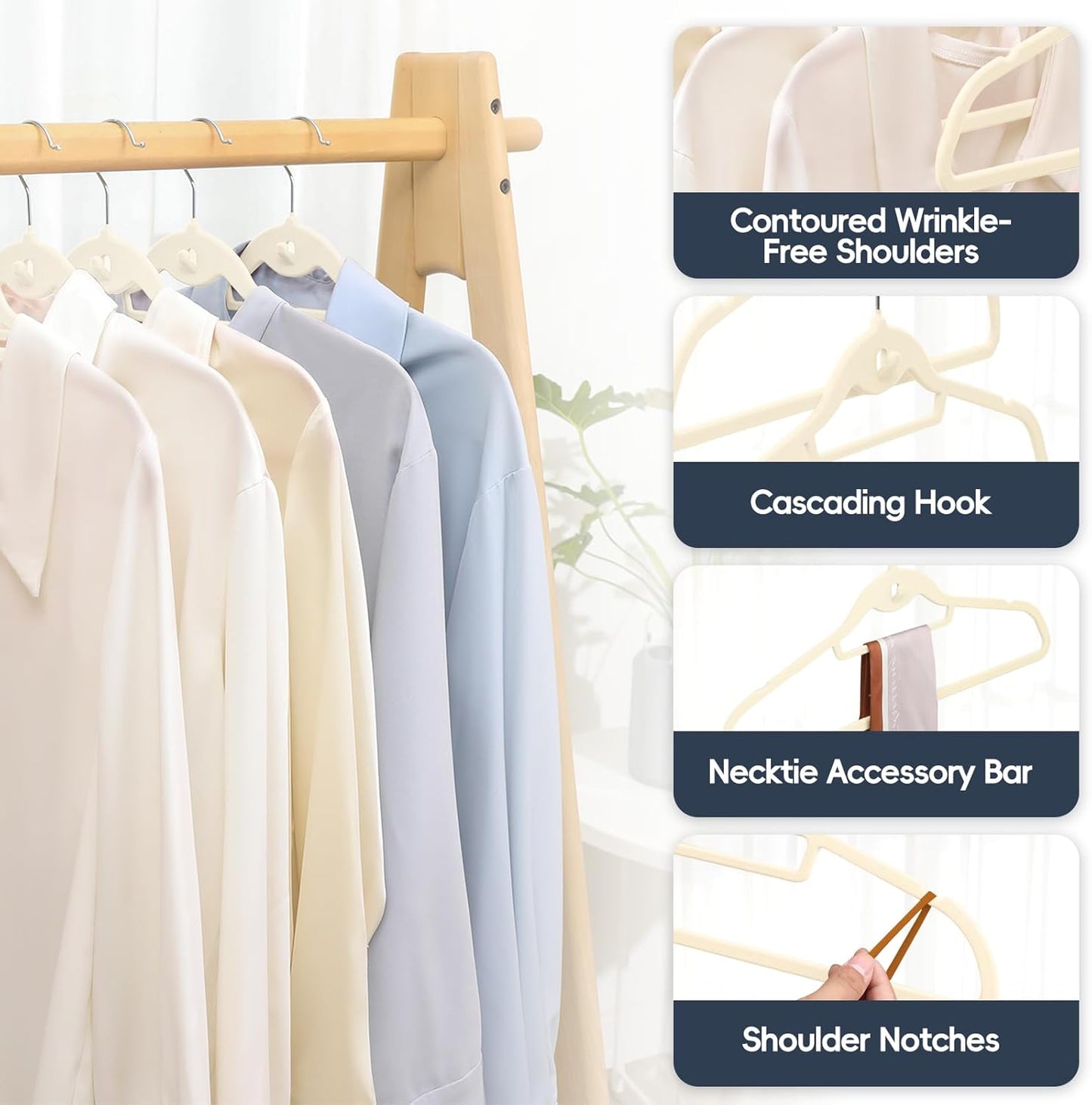 Velvet Hangers 50 Pack - Non-Slip Stackable Clothes Hangers with 360° Swivel Hooks | Ultra Thin Ivory Design