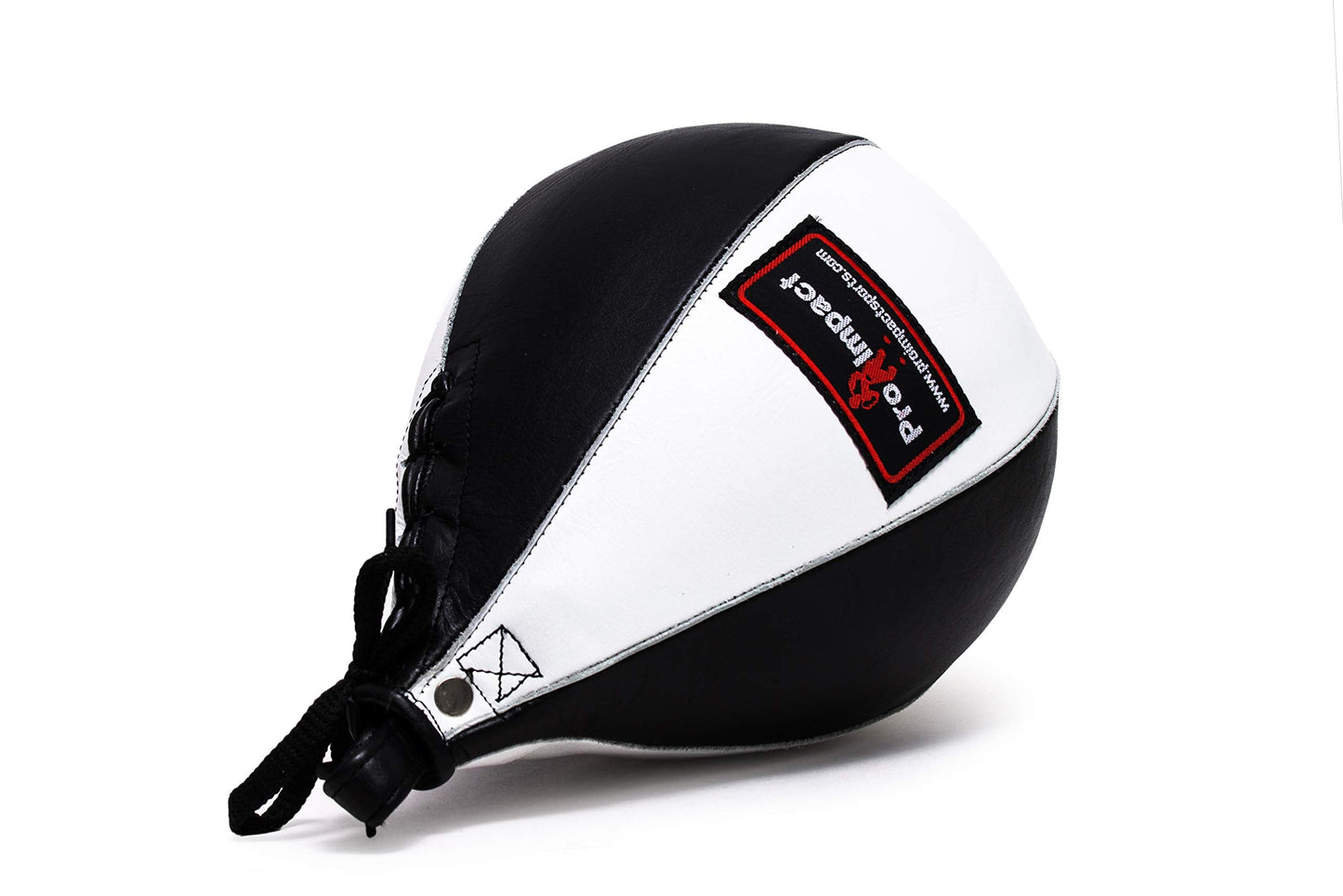 Pro Impact Genuine Leather Speedbag Black – Heavy Duty Leather Hanging Swivel Punch Ball for Boxing MMA Muay Thai Fitness or Fighting Sport Training (White Black Medium)