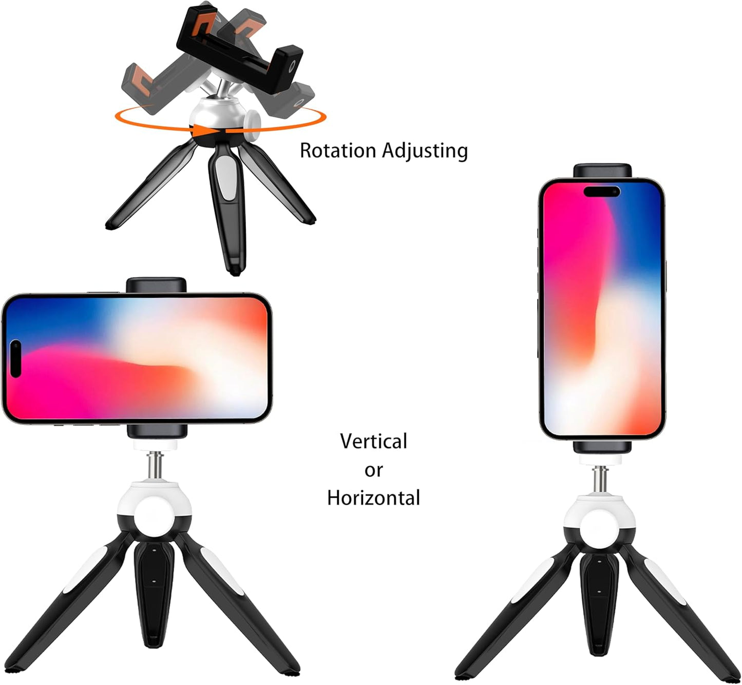 BESUS 360 Two Tripod Phone Mount, Universal Smartphone Mount Adapter, Rotates and Tilts Adjustable Cell Phone Clamp