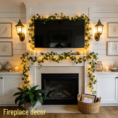 JMEXSUSS 33Ft Ivy Vines with 100 LED Fairy Lights - Battery Operated | Remote Control for Bedroom & Party Decor (Warm White)