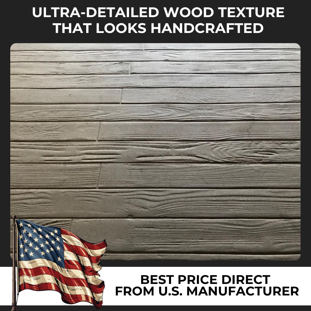 Wood Grain Stamp Mat Set of 4 – Realistic Texture Stamping Mats for Concrete Floors, Patios, and Driveways – Durable Rigid & Flex Mats – 3 1/2" Wood Planks