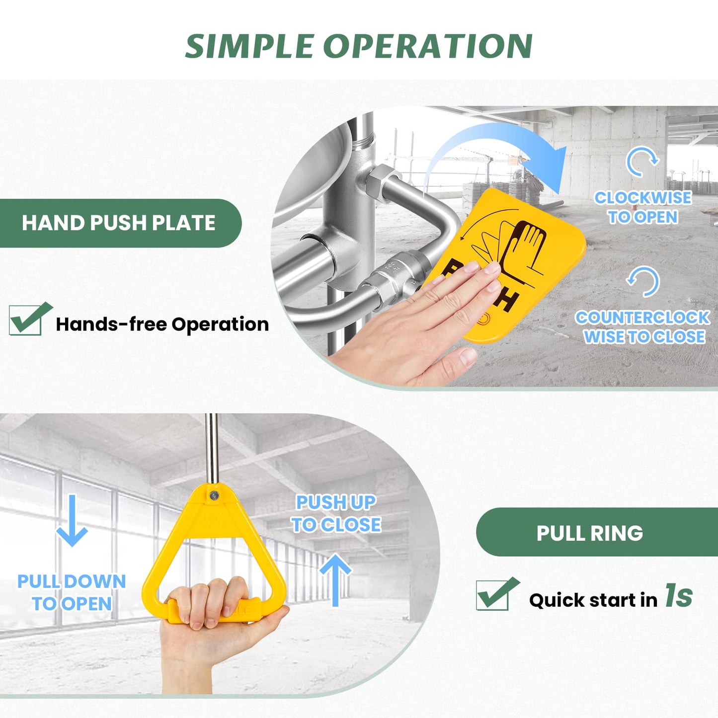 Huanyu Emergency Shower and Eyewash Station Safety Shower Eye Wash Station 304 Stainless Steel Commercial Eye Wash Kit with Emergency Sign Hospital Factory (1101)