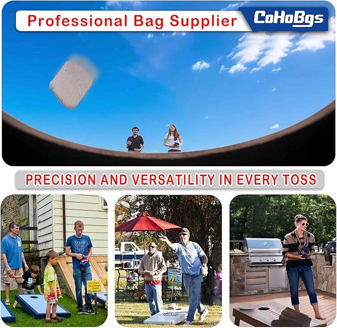 CoHoBgs Corn Hole Bags Set 8, Professional Cornhole Bags Dual-Sided Slick & Stick Resin Filled Suede and Duck Canvas Bean Bag for Cornhole Game Includes Carry Case