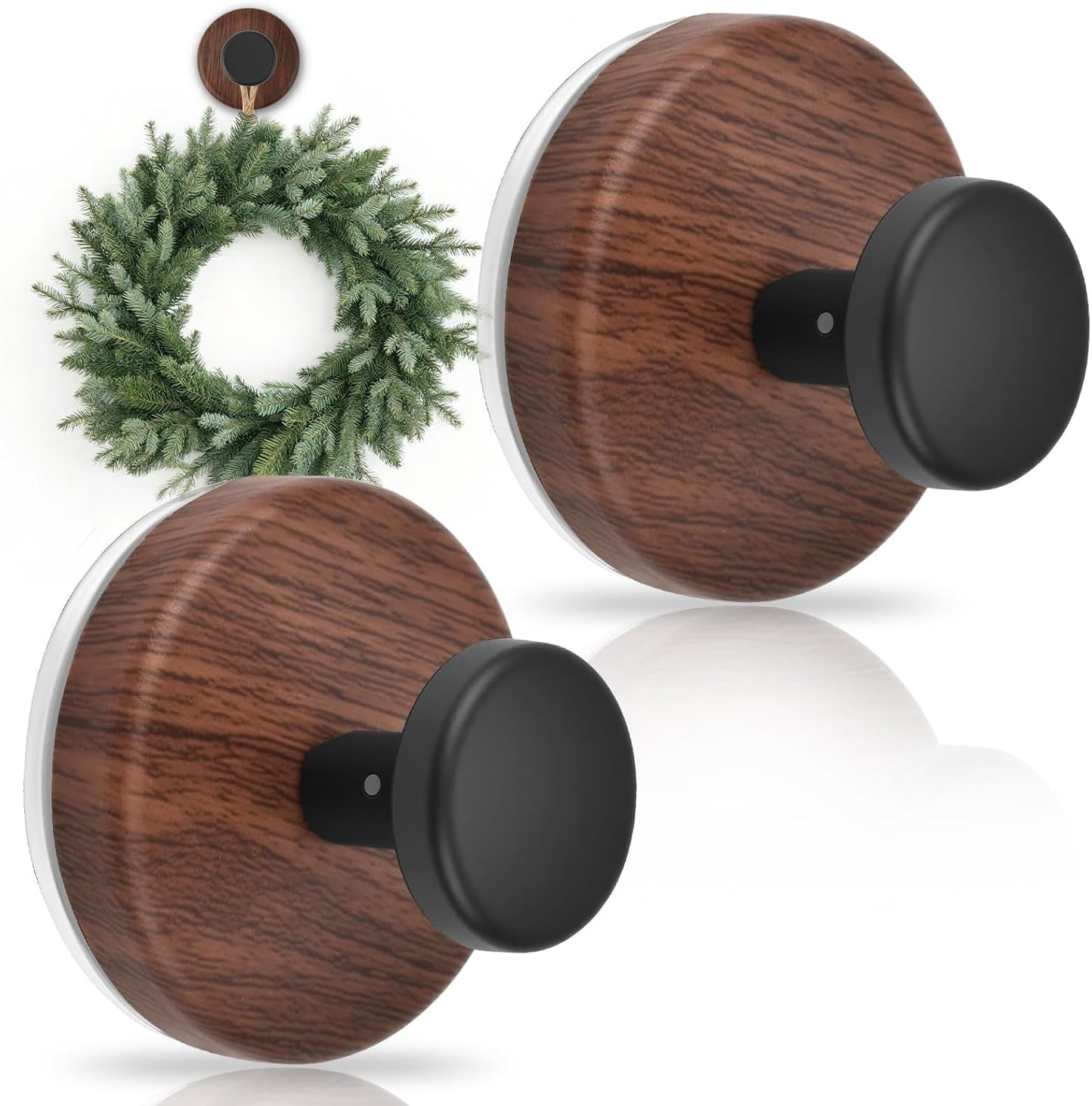 Walnut Suction Cup Wreath Hanger - No Drill Hook for Front Door & Window | 2 Pack for All Seasons