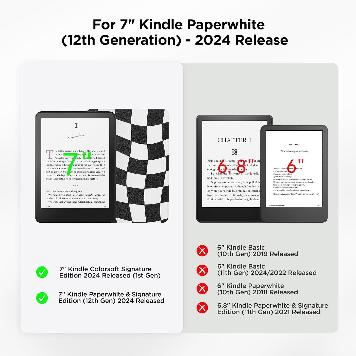 SESENSE 7'' 12th 2024 Detachable Magnetic Case for Kindle Paperwhite Gen and Kindle Colorsoft Signature Edition, Slim