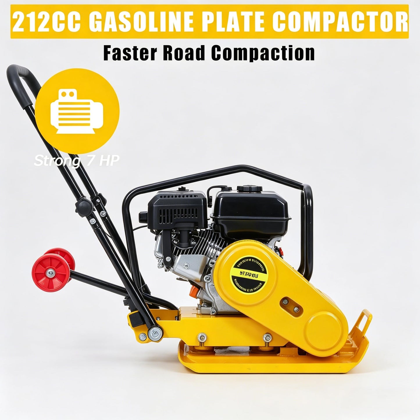 7HP Plate Compactor Rammer,212cc Gas Engine 5600 VPM Soil Compactor, 4200 lbs Compaction Force, 22.1 x 15.9 inch Plate Ground Compactors, Concrete Tools for Paving Landscaping Sidewalk Patio(Yellow)