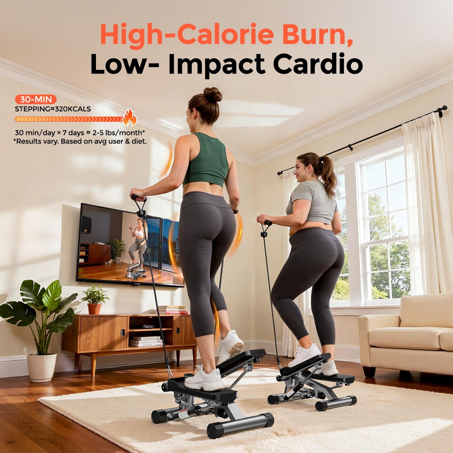SPORTSROYALS Twist Stepper/Mini Stepper,Steppers for Exercise at Home,Stair Stepper with Resistance Bands for Full Body Workout, 660lbs Weight Capacity