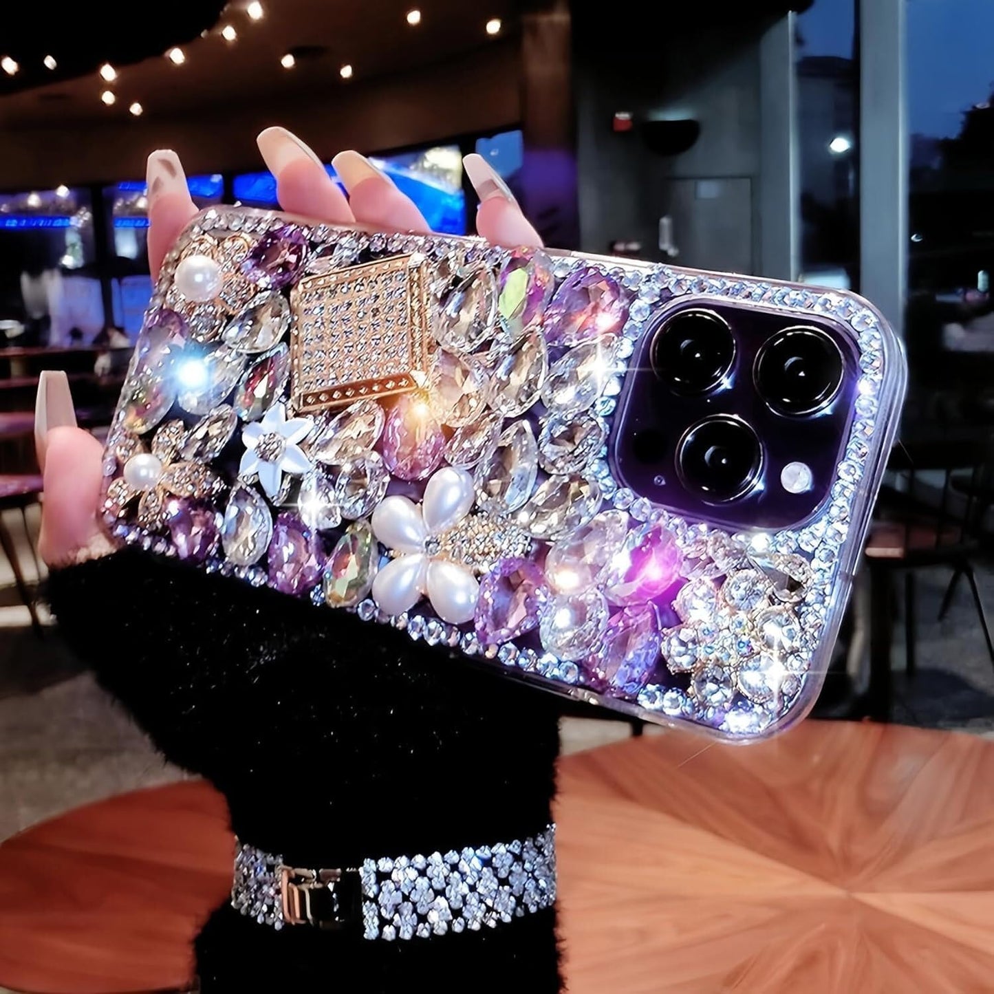 Bonitec 15 Compatible with iPhone Case Cute Bling Glitter Diamond - Luxury Designer Girly Aesthetic Rhinestone Cover