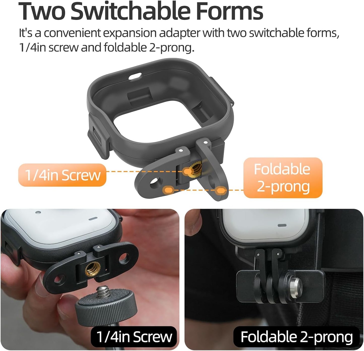 Sinyutia Insta360 1/4" Backpack Camera Cage for Go Ultra Accessories, Vertical Horizontal Extension Frame Adapter Mount
