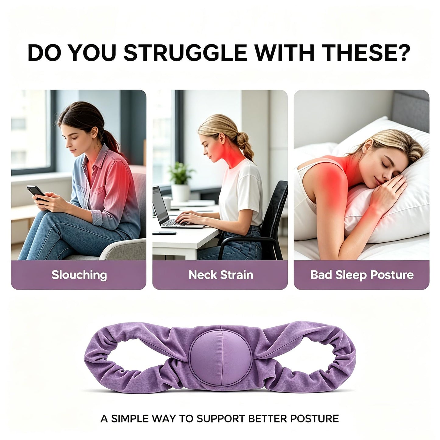SOMIVOT Posture Corrector for Sleeping – Upper Back and Shoulder Alignment Brace with Soft Support Pad, Comfortable Nighttime Clavicle & Posture Training Strap for Men and Women (Large)