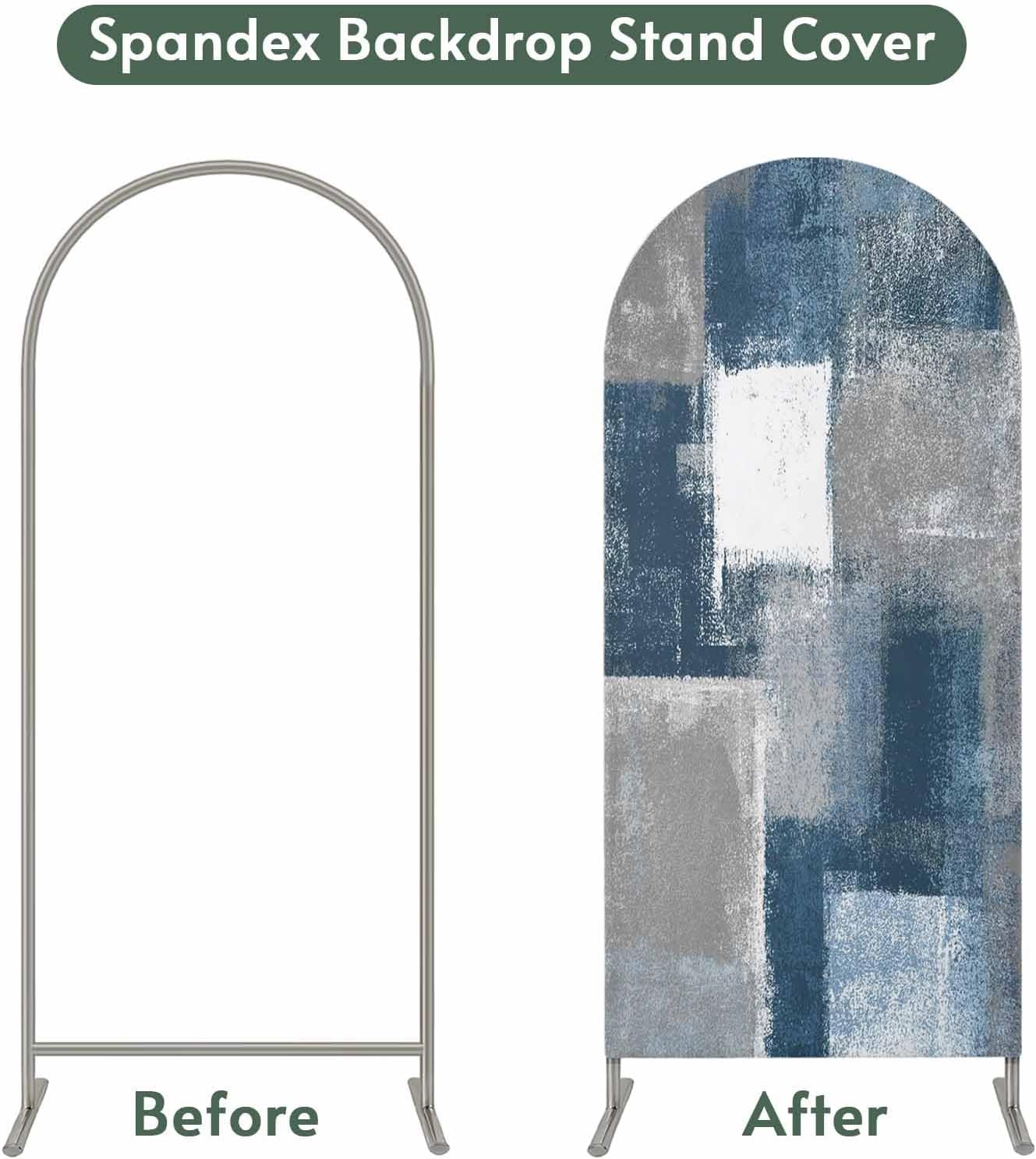 Jnbasdffb 7.2 Blue Grey Ombre Wedding Arch Cover,Stretchy Spandex Arch Backdrop Stand Covers FT,Abstract Vintage Oil