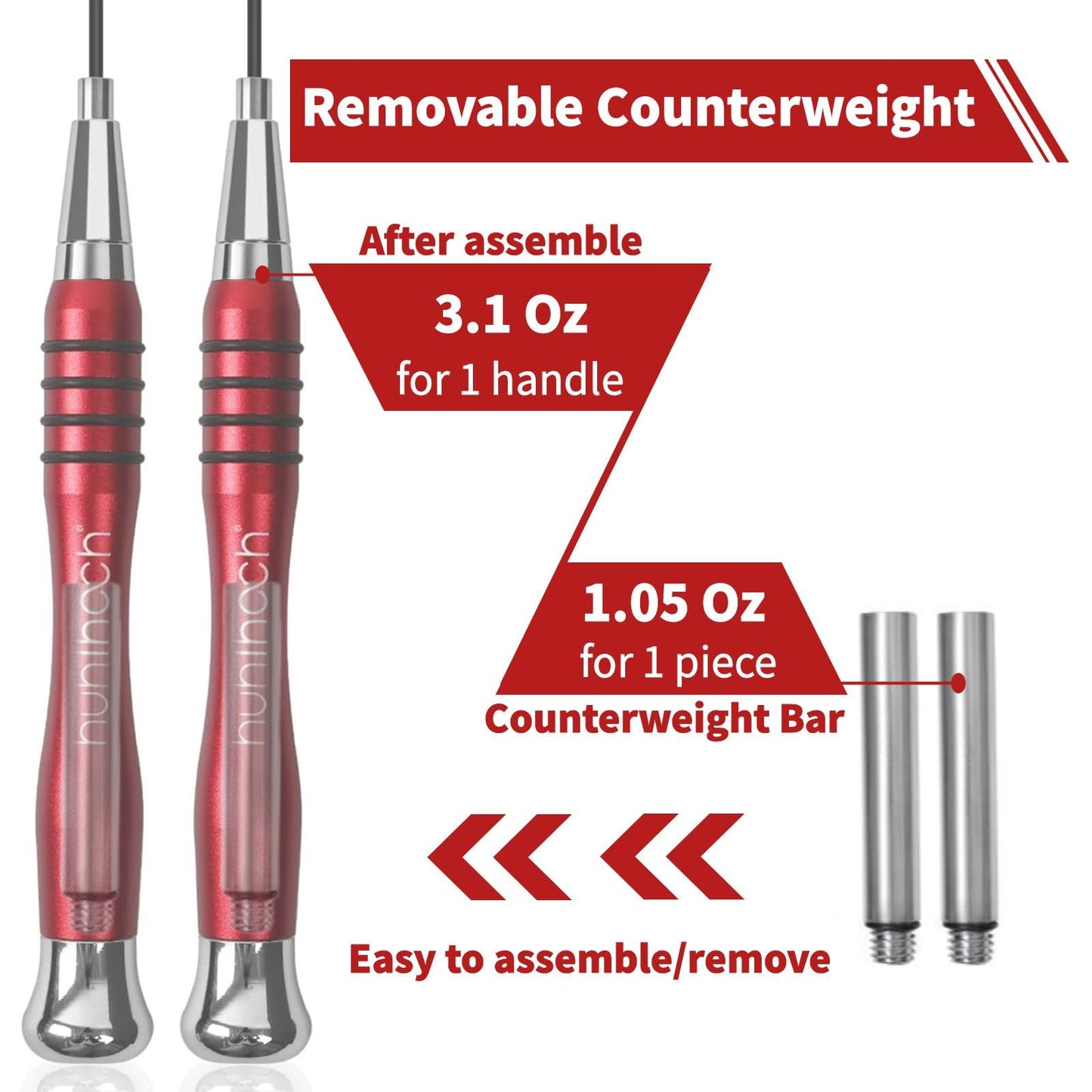 Huhloch Speed Weighted Jump Rope with Secure Lock Mechanism, 360° Smooth Swivel, Non-Slip Matte Textured Handles, Features 2 Performance Cords for Effective Fitness Workouts (Red)