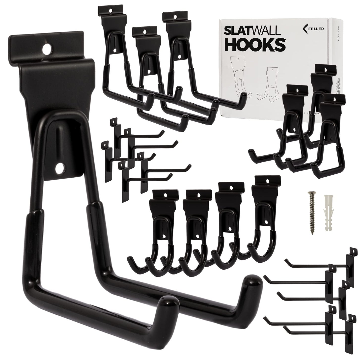FELLER Slatwall Hooks and Slatwall Accessories - 20 Pack Premium Heavy Duty Single and Double Slatwall Hooks & Hangers for Efficient Storage, Used as Proslat Accessories