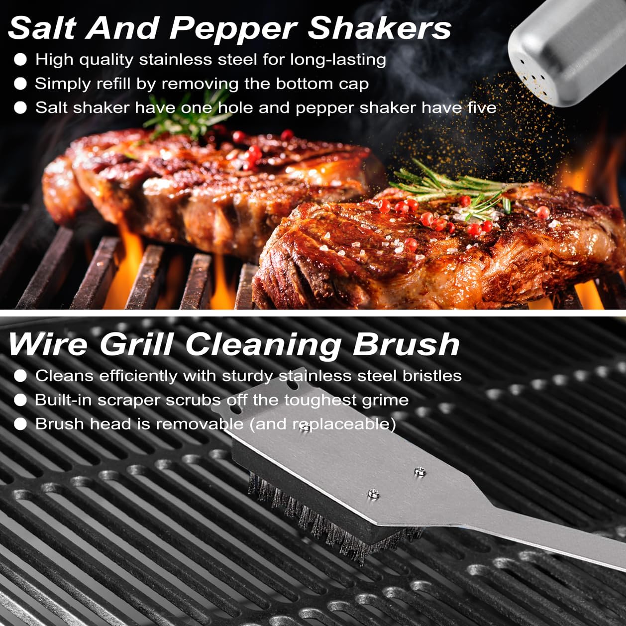 POLIGO BBQ Grill Accessories Set - 29 PCS Stainless Steel Tools with Storage Bag | Perfect Grilling Gifts for Men, Black