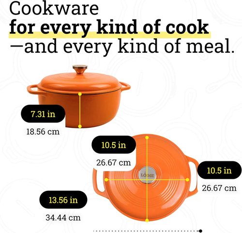 Lodge Enamel Cast Iron Dutch Oven - 6 Quart Moisture-Sealing Lid & Dual Handles - Ideal for Baking & Slow Cooking - Pumpkin