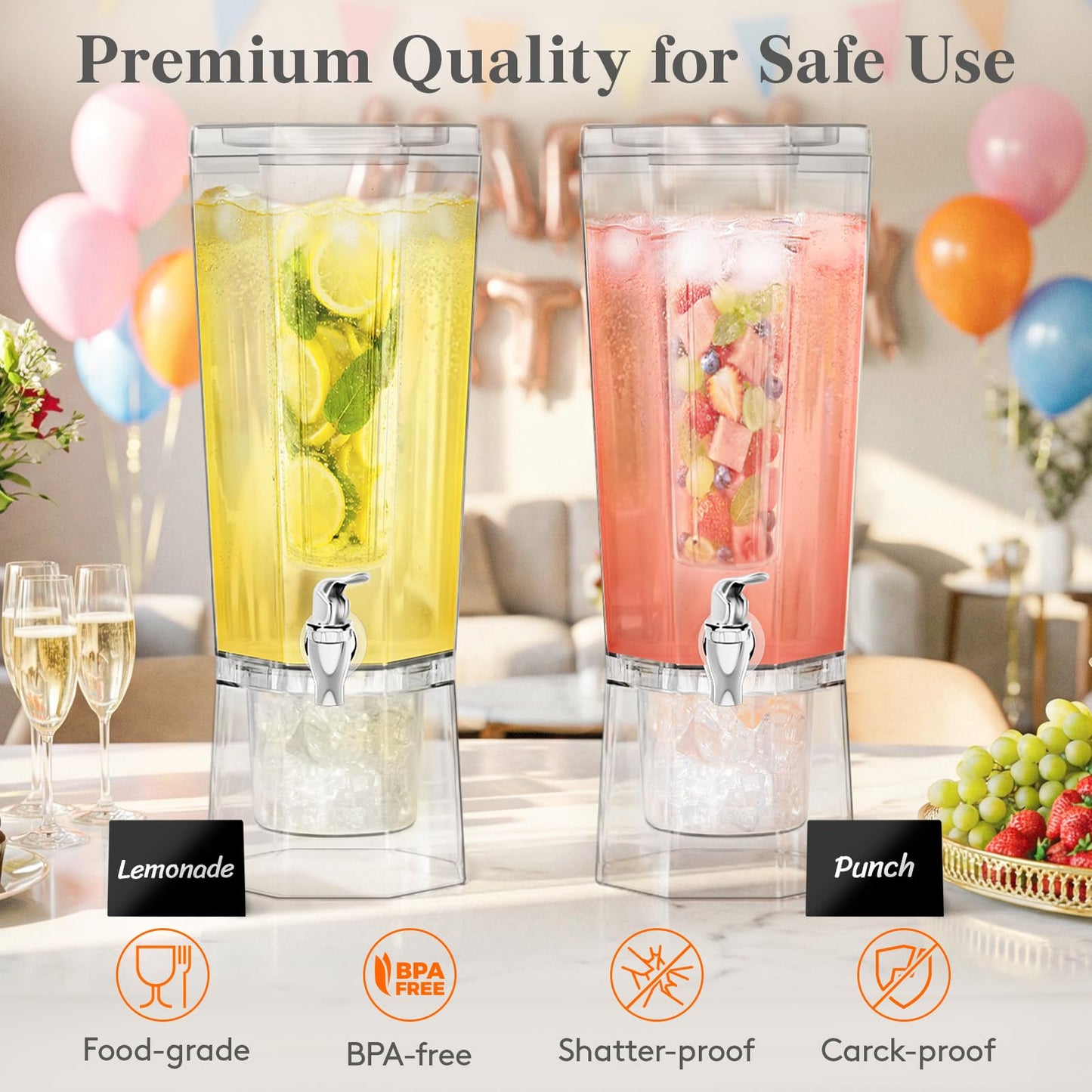 Lifewit 1.6 Gallon Drink Dispenser for Parties 2 Pcs, Large Plastic Beverage Container for Juice/Tea/Soda with Stand & Ice Core, Clear Lemonade Dispenser with Spigot, BPA Free Water Pitcher for Fridge
