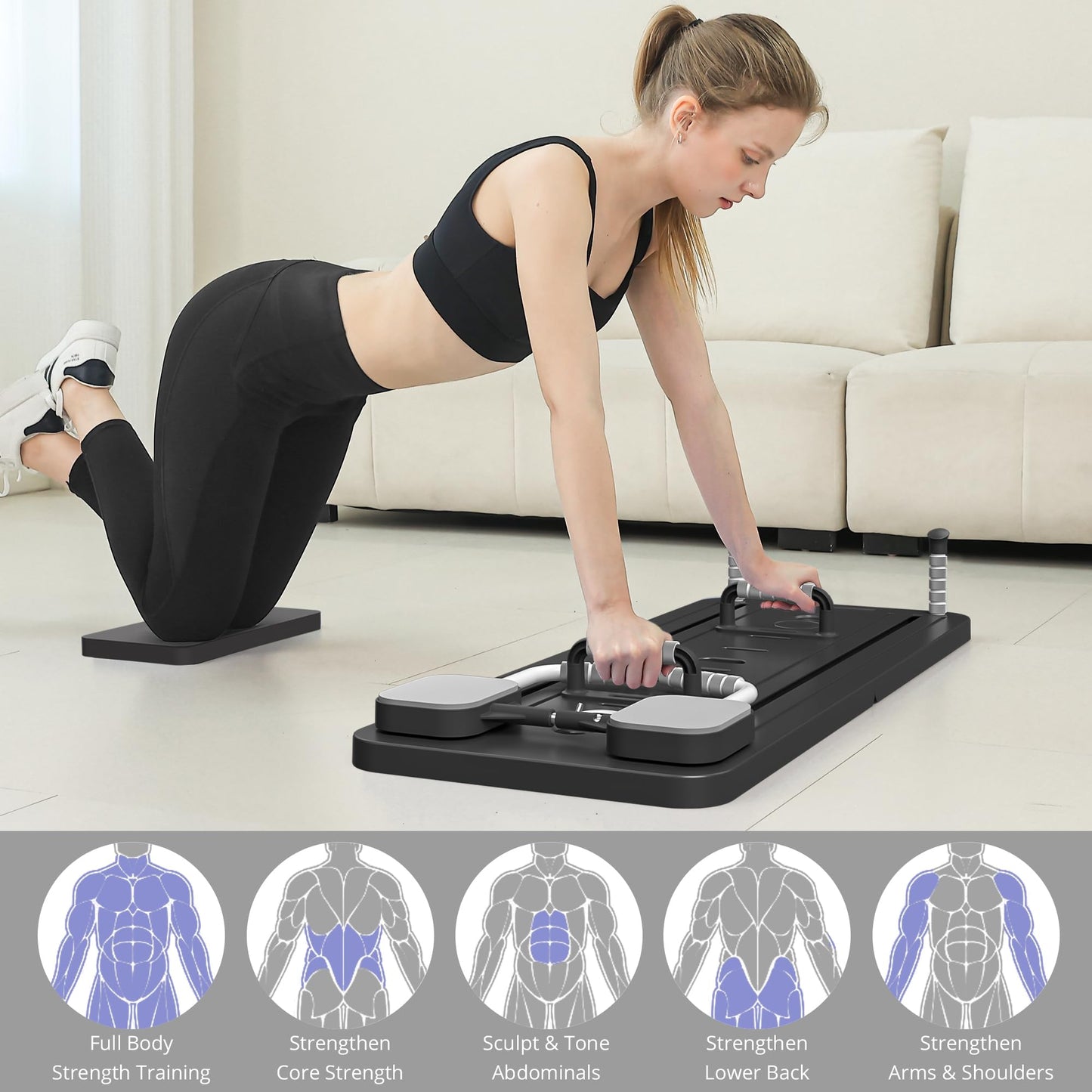 JANUA Pilates Board - Pilates Reformer Set, Multi-Purpose Foldable Pilates Reformer Board for Home, 5 in 1 Pilates Sliding Board (Black Set)