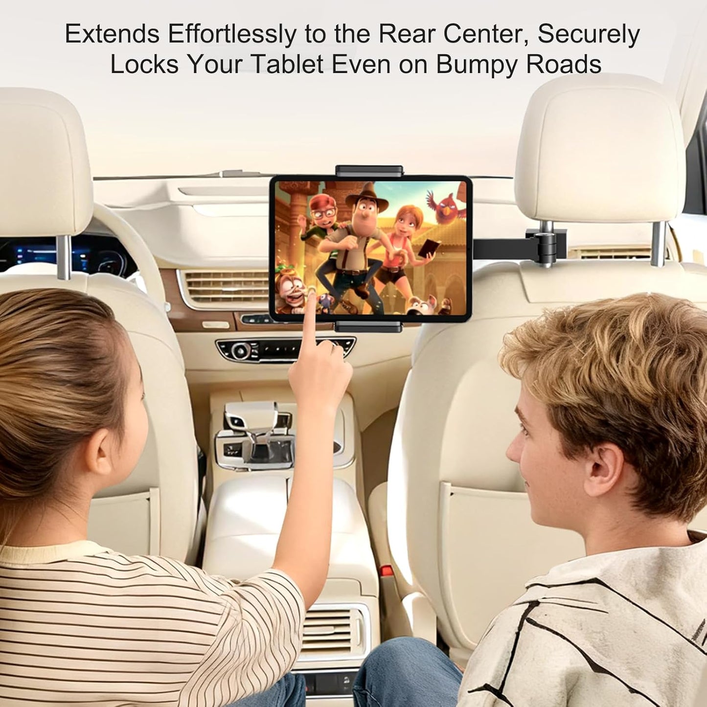 UPERGO Headrest Car Tablet Holder - [Long Aluminum Extension Arm] [Ultra-Compact] Foldable iPad Holder for Car