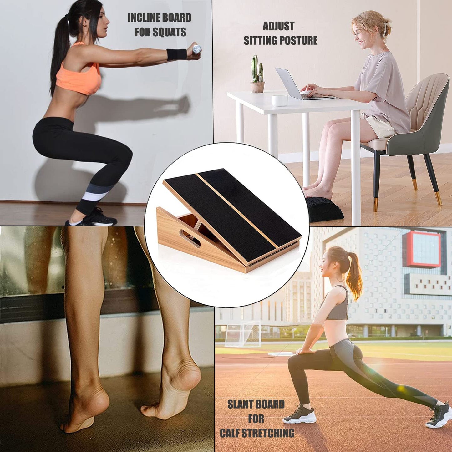 Slant Board for Calf Stretching Wooden Calf Stretcher Incline Board Adjustable Calf Stretch Board for Squats Knees Ankle