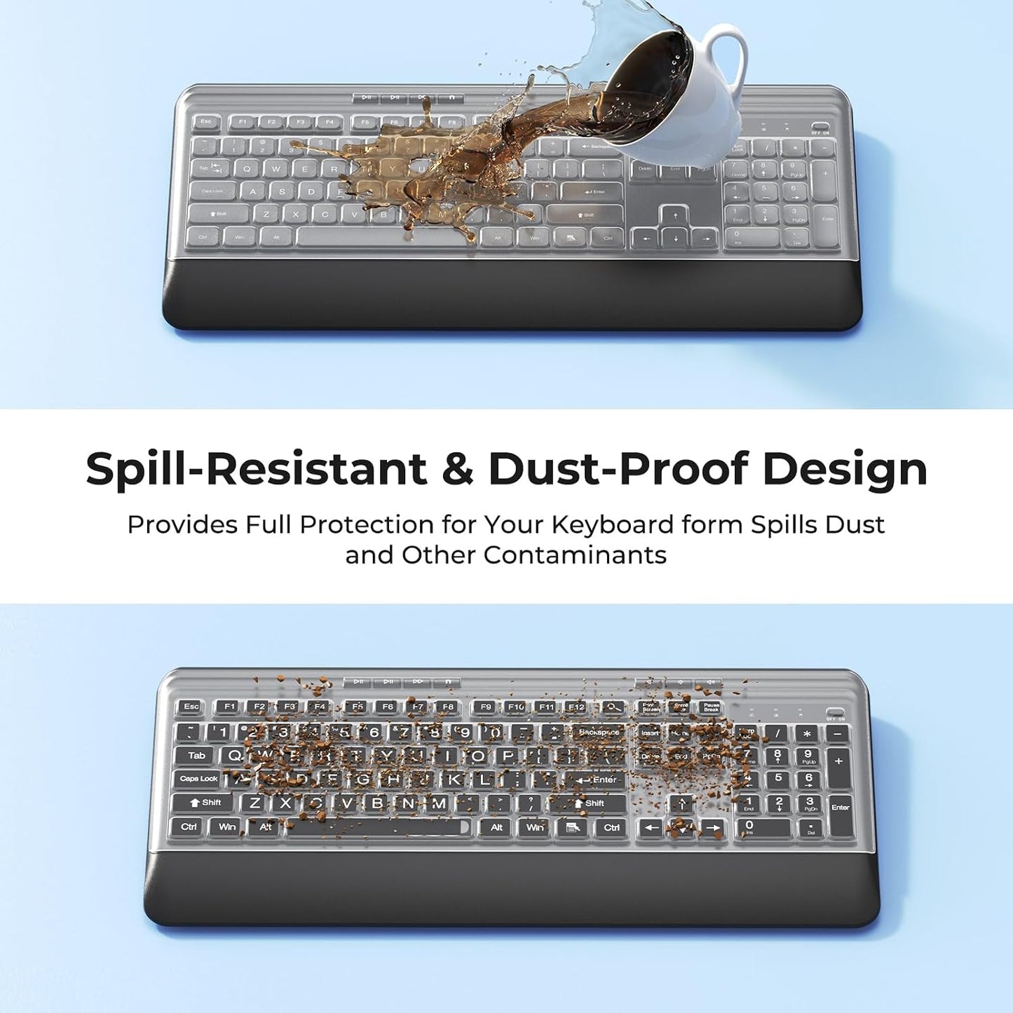 KOPJIPPOM 2.4GHz Silent Wireless Keyboard and Mouse Combo - Keyboard with Large Print Cover, Full-Sized Ergonomic