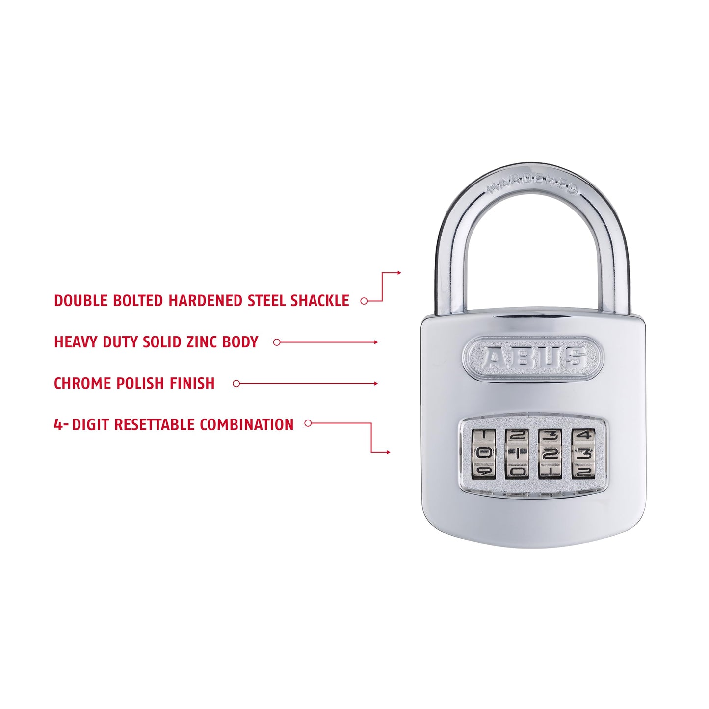 ABUS 160/50 B 160 All Weather Chrome 4 Dial Combination Padlock, Black/Silver